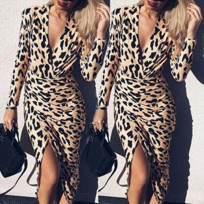 Women Bodycon Leopard Print Long Sleeve Evening Party V Neck Cocktail Club Dress
Women Bodycon Leopard Print Long Sleeve Evening Party V Neck Cocktail Club Dress