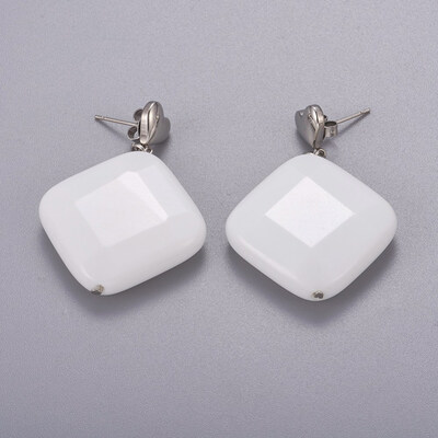 304 Stainless Steel Dangle Stud Earrings with Ceramic Beads with Ear Nuts Rhombus Faceted White 44mm Pin 08mm
304 Stainless Steel Dangle Stud Earrings with Ceramic Beads with Ear Nuts Rhombus Faceted White 44mm Pin 08mm