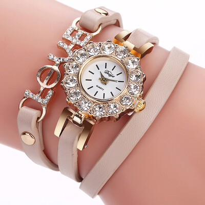 DUOYA D185 Women Analog Quartz Leather Wrist Watch with LOVE Letters