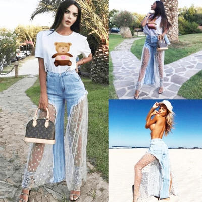 Fashion Denim Destroyed Jeans Split Joint Lace Tulle Splice High Waist Pants Trousers
Fashion Denim Destroyed Jeans Split Joint Lace Tulle Splice High Waist Pants Trousers