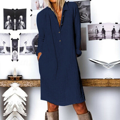Tailored Women Casual Plus Size Cotton Linen Button Turn down collar Long Sleeve Dress
Tailored Women Casual Plus Size Cotton Linen Button Turn down collar Long Sleeve Dress