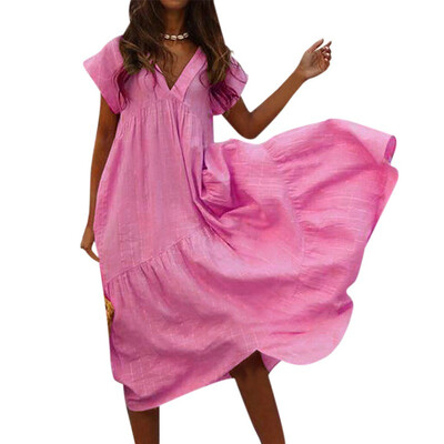 Women Cotton Linen V-Neck Irregular Loose Waist Long-Sleeved Casual Solid Color Dress
Women Cotton Linen V-Neck Irregular Loose Waist Long-Sleeved Casual Solid Color Dress