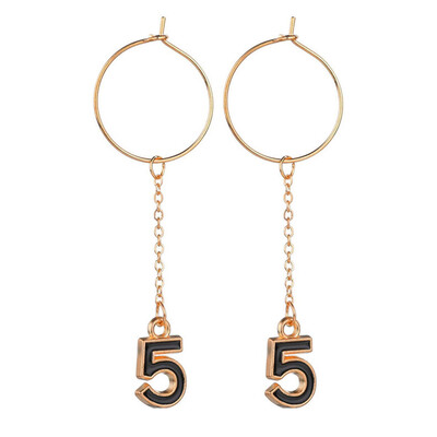 Fashion Women Hollow Circle Number 5 Long Chain Dangle Hoop Earrings Jewelry