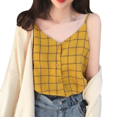 Women Summer V Neck Plaid Tops Women Sleeveless Button Beach Casual Tank Tops Vest Female Sexy Strap Chiffon Tops
Women Summer V Neck Plaid Tops Women Sleeveless Button Beach Casual Tank Tops Vest Female Sexy Strap Chiffon Tops