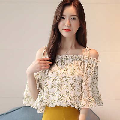 Sexy Off Shoulder Ruffle Tops Blouses Floral Printed Chiffon Blouse Korean Short Sleeve Casual Women Blusas Femininas Clothing
Sexy Off Shoulder Ruffle Tops Blouses Floral Printed Chiffon Blouse Korean Short Sleeve Casual Women Blusas Femininas Clothing