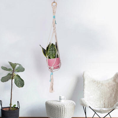 Greensen Simple Hand-woven Cotton Pot Basket Pot Rack Plant Hanger