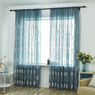 Modern Embroidery Leaves Window Screening Curtain Tulle Sheer for Bedroom