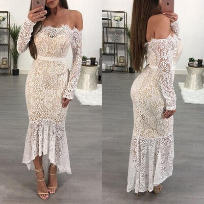 Women Formal Long Lace Dress Prom Evening Party Cocktail Bridesmaid Wedding Gown
