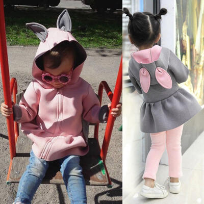 Hot Baby Girls Hooded Coat Jacket Toddler Kids Rabbit Ear Hoodies Outfit Clothes