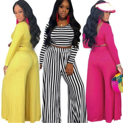 Fashion Women Striped Long Sleeve Crop Top High Waist Long Pants Set Two Piece Outfits Casual
Fashion Women Striped Long Sleeve Crop Top High Waist Long Pants Set Two Piece Outfits Casual