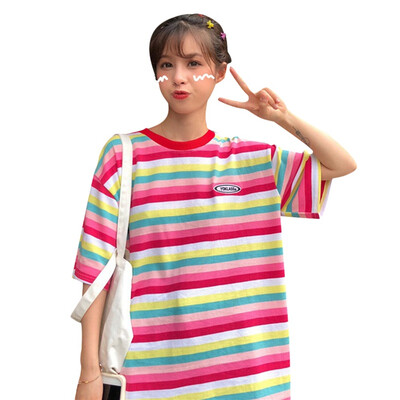 Womens Fashion Summer Casual T Shirt Short Sleeve O-Neck Rainbow Striped Loose Long Tee
Womens Fashion Summer Casual T Shirt Short Sleeve O-Neck Rainbow Striped Loose Long Tee