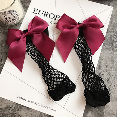Fashion big bow fishnet stockings ladies breathable socks