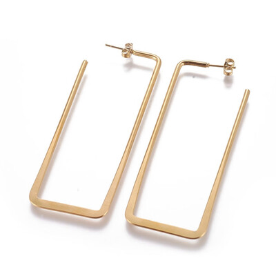 304 Stainless Steel Stud Earrings Rectangle Golden 745x285295x2mm Pin 07mm