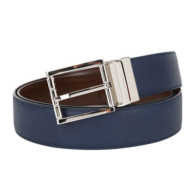 BALLY Bally Mens Navy Blue Brown Leather Belt ASTOR 35 217 110