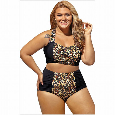 Plus Size black leopard stitching without steel support cup cotton detachable high waist split swimsuit
Plus Size black leopard stitching without steel support cup cotton detachable high waist split swimsuit