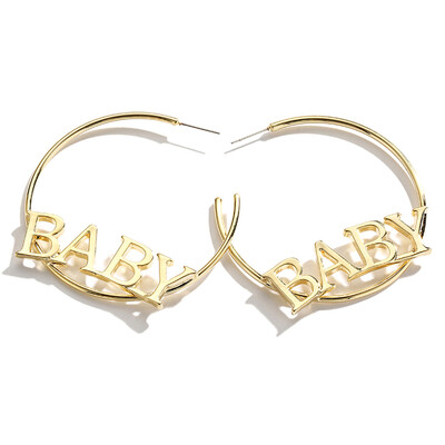 1 Pair Baby Letter Printing Large Circle Earrings Gold Or Silver Hoop Bling 
1 Pair Baby Letter Printing Large Circle Earrings Gold Or Silver Hoop Bling