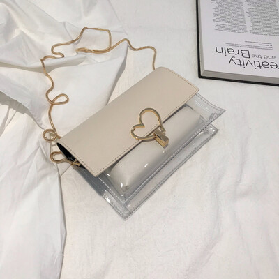 2019 new casual heart-shaped lock buckle Messenger bag female chic wild chain shoulder bag personality transparent mother-in-law package
2019 new casual heart-shaped lock buckle Messenger bag female chic wild chain shoulder bag personality transparent mother-in-law package