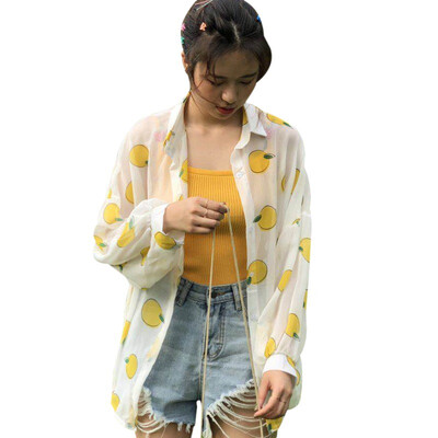 Ladies Casual Long Sleeve Fruit Print Chiffon Shirt Women Turn-down Collar Outerwear Blouse Tops
Ladies Casual Long Sleeve Fruit Print Chiffon Shirt Women Turn-down Collar Outerwear Blouse Tops