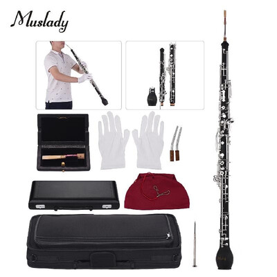 Muslady Professional English Horn Alto Oboe F Key Synthetic Wood Body Silver-plated Keys Woodwind Instrument with Reed Gloves Clea