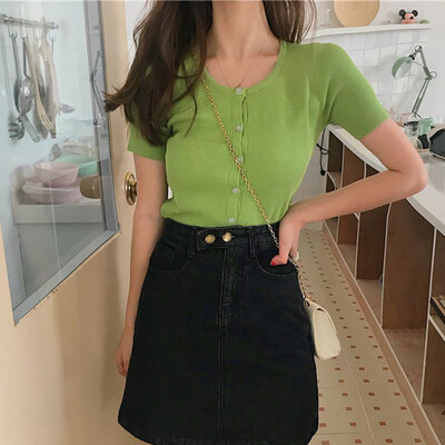 Sexy Casual Autumn Summer Women T-Shirt Button O-Neck Lady Tee Tops Short Knit Short-Sleeved Womens T Shirt
Sexy Casual Autumn Summer Women T-Shirt Button O-Neck Lady Tee Tops Short Knit Short-Sleeved Womens T Shirt