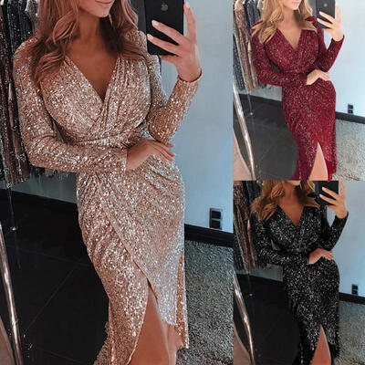 Women Sexy Sequin V Neck Wrap Long Dress Ladies Bodycon Evening Cocktail Party Dress
Women Sexy Sequin V Neck Wrap Long Dress Ladies Bodycon Evening Cocktail Party Dress