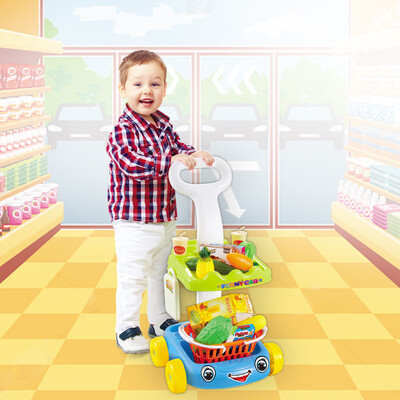 Gobestart Pretend Play Set - Fruit And Vegetable Trolley - With Colourful Light And Music