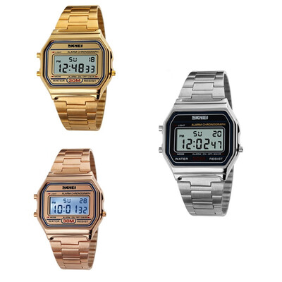 Casual SKMEI Men Women Stainless Steel LED Digital Sport Quartz Wrist Watch Gift