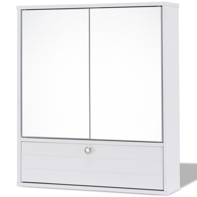 Bathroom Double Mirror Door Wall Mount Storage Wood Cabinet