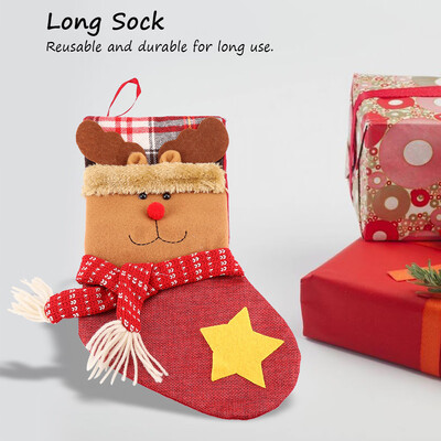 Christmas SockNon-woven Fabric Christmas Element Long Sock Hanging on Christmas TreeLong Sock