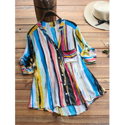 Womens Retro Stripe V Neck Short Sleeve Casual Loose Baggy Tunic Tops Blouse Plus Size
Womens Retro Stripe V Neck Short Sleeve Casual Loose Baggy Tunic Tops Blouse Plus Size