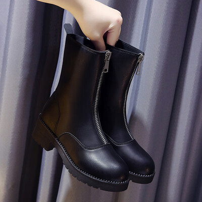 Front zipper short boots women autumn Joker pure black single boots European style short barrel Martins
Front zipper short boots women autumn Joker pure black single boots European style short barrel Martins