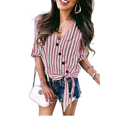 Starmoon Womens Striped Button Down V-Neck Tops Roll Tab Sleeve Tie Knot Shirt Blouses 
Starmoon Womens Striped Button Down V-Neck Tops Roll Tab Sleeve Tie Knot Shirt Blouses