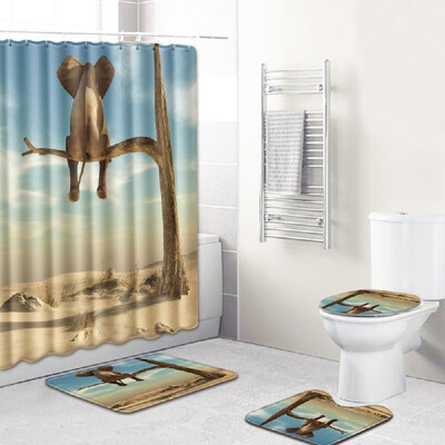 4pcsset Elephant Printed Pattern Water-resistant Shower Curtain Pedestal Rug Lid Toilet Cover Mat Non-slip Bath Mat Set Bathroom
4pcsset Elephant Printed Pattern Water-resistant Shower Curtain Pedestal Rug Lid Toilet Cover Mat Non-slip Bath Mat Set Bathroom