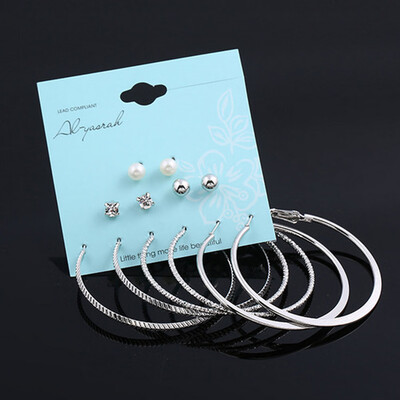 6 Pcs set Diamond Pearl Crystal Earrings Punk Exaggerated Round Earrings Jewelry Set
6 Pcs set Diamond Pearl Crystal Earrings Punk Exaggerated Round Earrings Jewelry Set