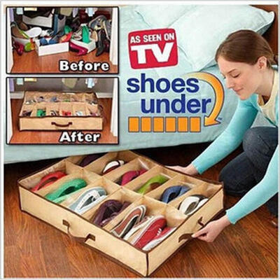 Shoe Box 12 Pocket Under Bed Foldable Shoe Container Storage Organizer Holder