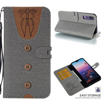 MOONCASE Huawei P20 Pro stitching embossed womens leather case - gray