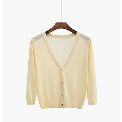 Womens Three Quarter Sleeve V-Neck Thin Blouse Sun Protection Button Up Knitted Cardigan
Womens Three Quarter Sleeve V-Neck Thin Blouse Sun Protection Button Up Knitted Cardigan