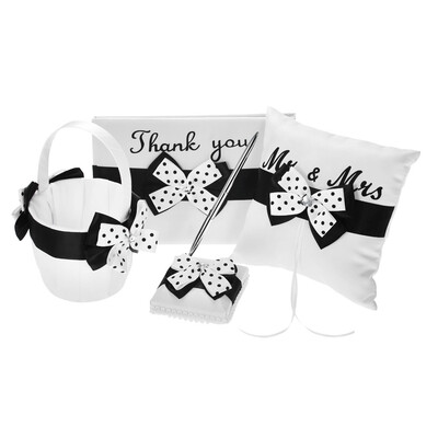 4pcsset Wedding Supplies Satin Flower Girl Basket Ring Bearer Pillow Guest Book Pen Holder Set with White Black Bowknot Dec
4pcsset Wedding Supplies Satin Flower Girl Basket Ring Bearer Pillow Guest Book Pen Holder Set with White Black Bowknot Dec