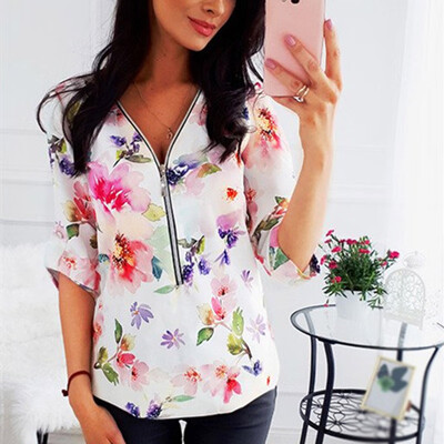 Women Floral Long Sleeve Zipper V Neck Blouse Top Ladies Casual OL Work T Shirt 
Women Floral Long Sleeve Zipper V Neck Blouse Top Ladies Casual OL Work T Shirt
