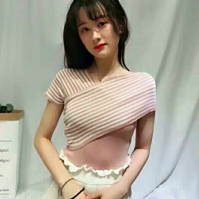 Women Sexy Summer Harajuku Tshirt Short Sleeve Striped Print Knitted T-Shirt 
Women Sexy Summer Harajuku Tshirt Short Sleeve Striped Print Knitted T-Shirt