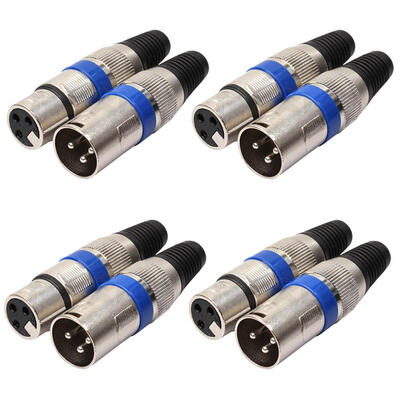 8pcs 4 Male 4 Female XLR 3Pin Plug Microphone Audio Cable Connector Adapter
