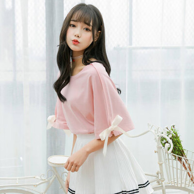 Summer New Women Tops O-Neck Strap Bow Flare Sleeve Solid Color Femme Loose Casual T-shirt
Summer New Women Tops O-Neck Strap Bow Flare Sleeve Solid Color Femme Loose Casual T-shirt