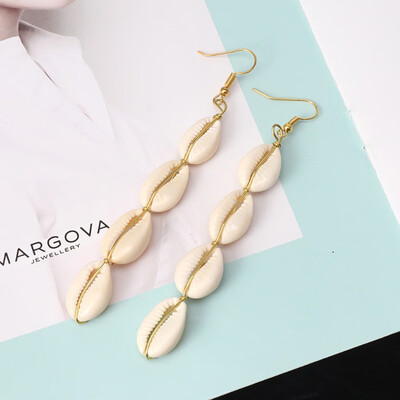 Bohemian Natural Cowrie Shell Pendant Drop Earrings Beach Jewelry For Woman