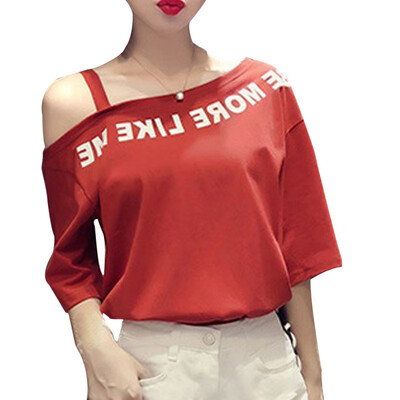 One Shoulder Strap T-Shirt Women Casual Tee Half Sleeve Letter T Shirt 2018 Summer Casual Streetwear Ladies Tops T-shirts
One Shoulder Strap T-Shirt Women Casual Tee Half Sleeve Letter T Shirt 2018 Summer Casual Streetwear Ladies Tops T-shirts