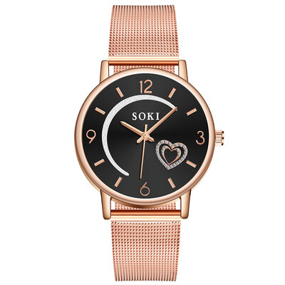 RM Womens Casual Stainless Steel Mesh Belt Watch Simple Dial Quartz Watch