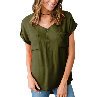 Starmoon Womens Casual Zipper Stitching Solid Short Sleeve V Neck T-Shirt Tops Blouse 
Starmoon Womens Casual Zipper Stitching Solid Short Sleeve V Neck T-Shirt Tops Blouse