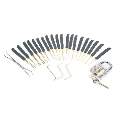 24pcs Lock Pick Tools with 1 Transparent Practice Lock Stainless Steel Unlocking Tool Locksmith Unlocked Train Set
24pcs Lock Pick Tools with 1 Transparent Practice Lock Stainless Steel Unlocking Tool Locksmith Unlocked Train Set