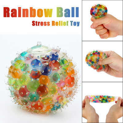 Siaonvr Spongy Rainbow Ball Puffer Toy Squeezable Pressure Toy Stress Relief Ball Toy