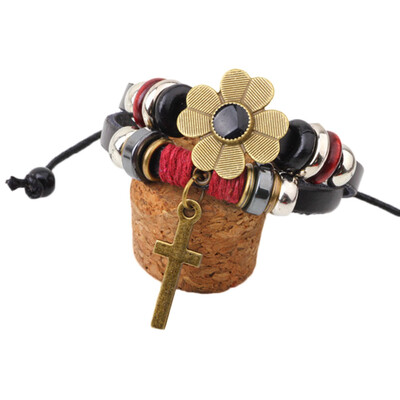 European&American Fashion Women Retro Flower Cross Multiple Beaded Leather Cord Bracelet Jewelry
European&American Fashion Women Retro Flower Cross Multiple Beaded Leather Cord Bracelet Jewelry