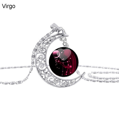 Fashion Unisex Party Jewelry 12 Constellation Faux Gem Hollow Moon Necklace